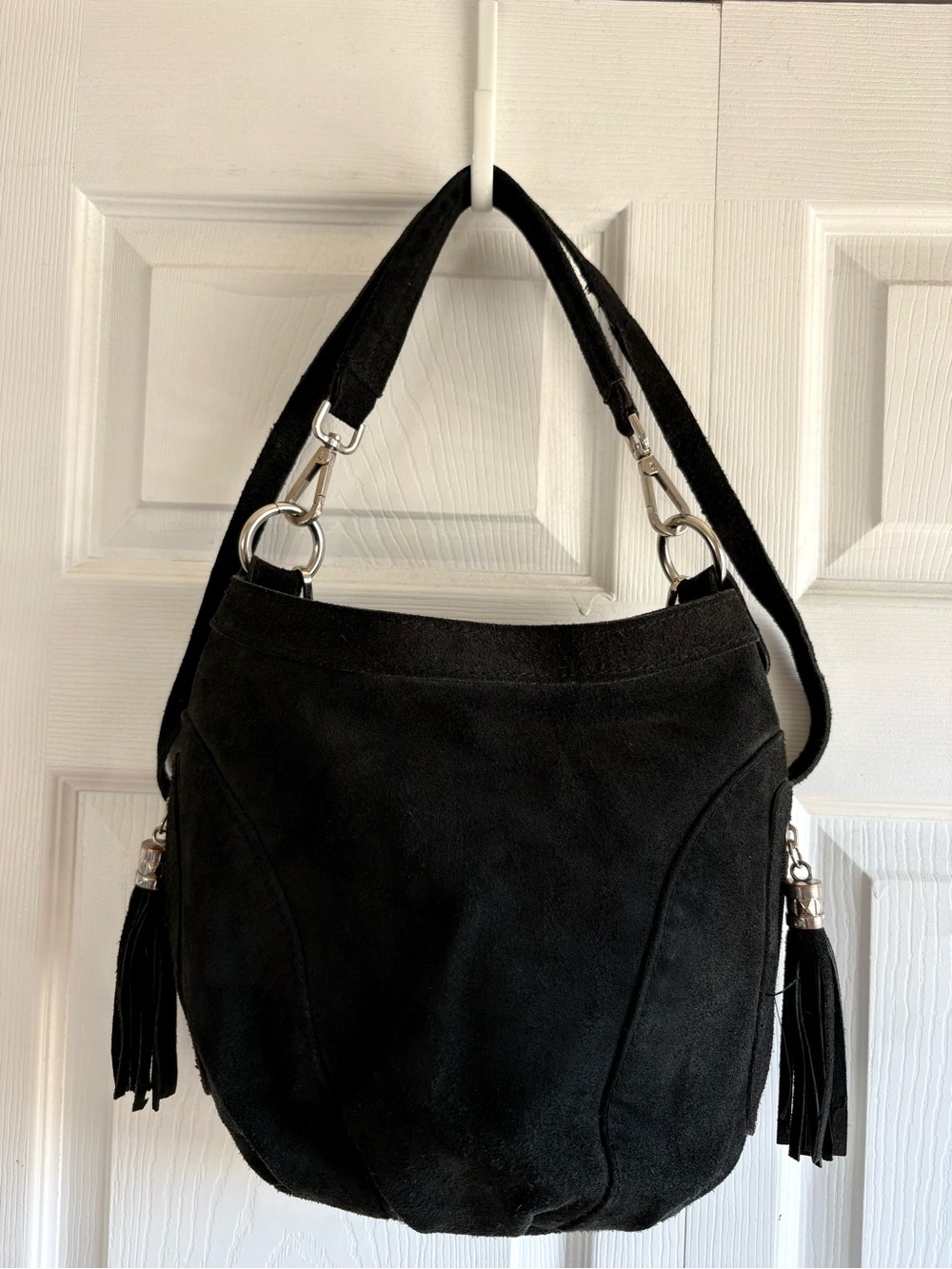 Borse In Pelle Italian Suede Leather Hobo Slouchy Bag Black Tassel Boho Career